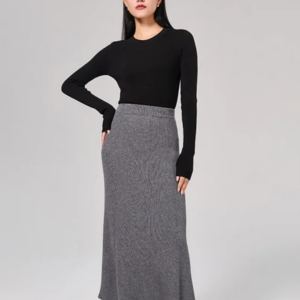 Ribbed Knit Washable Wool Skirt